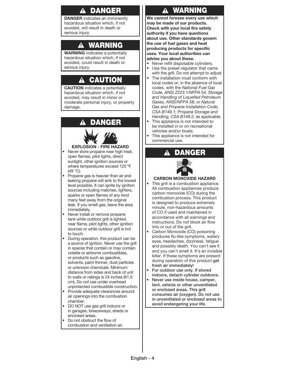 Danger, Warning, Caution | Coleman 9930 User Manual | Page 4 / 32