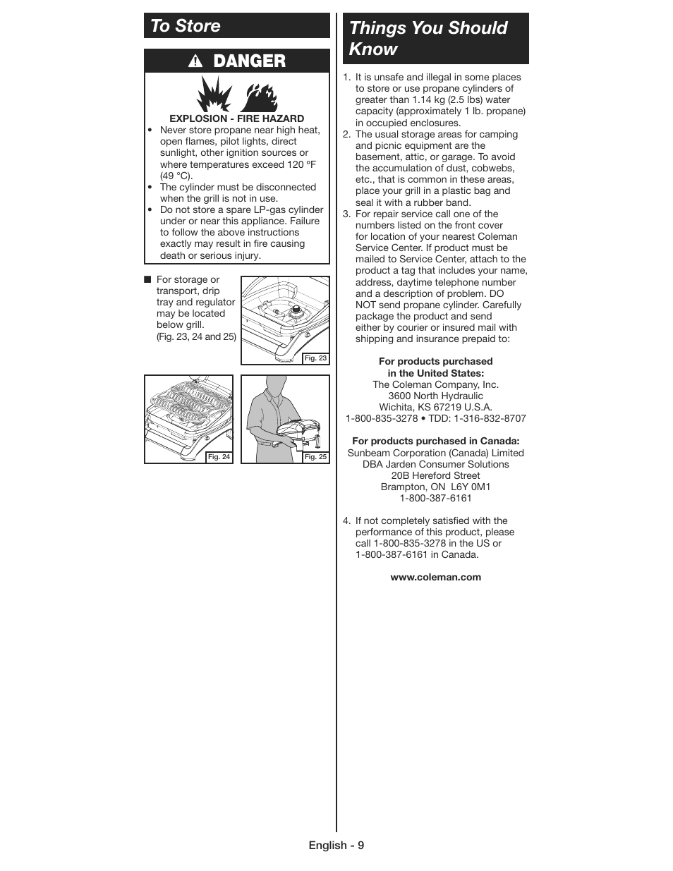 Danger things you should know | Coleman 9930 User Manual | Page 9 / 32