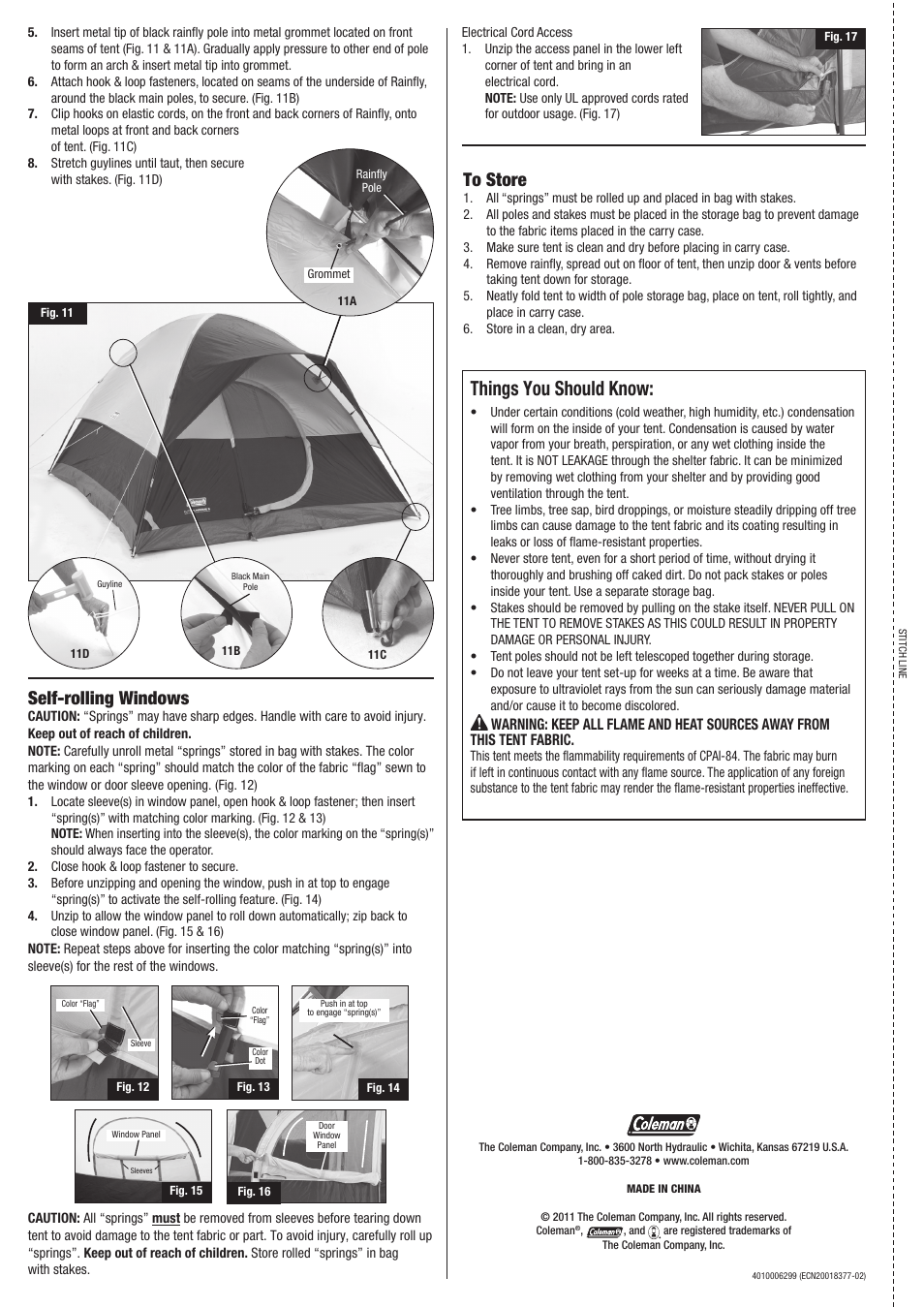 Things you should know, Self-rolling windows | Coleman 2000004659 User Manual | Page 2 / 2