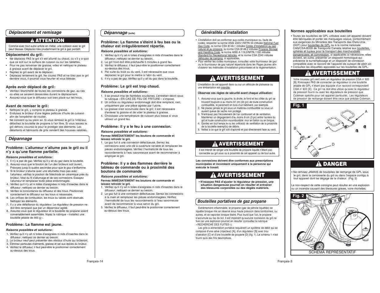 Avertissement, Danger, Attention | Coleman 9928 User Manual | Page 21 / 26