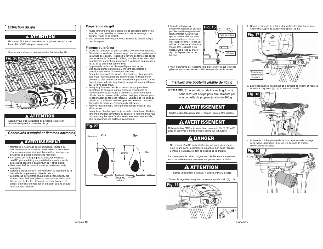 Danger, Attention, Avertissement | Coleman 9928 User Manual | Page 25 / 26