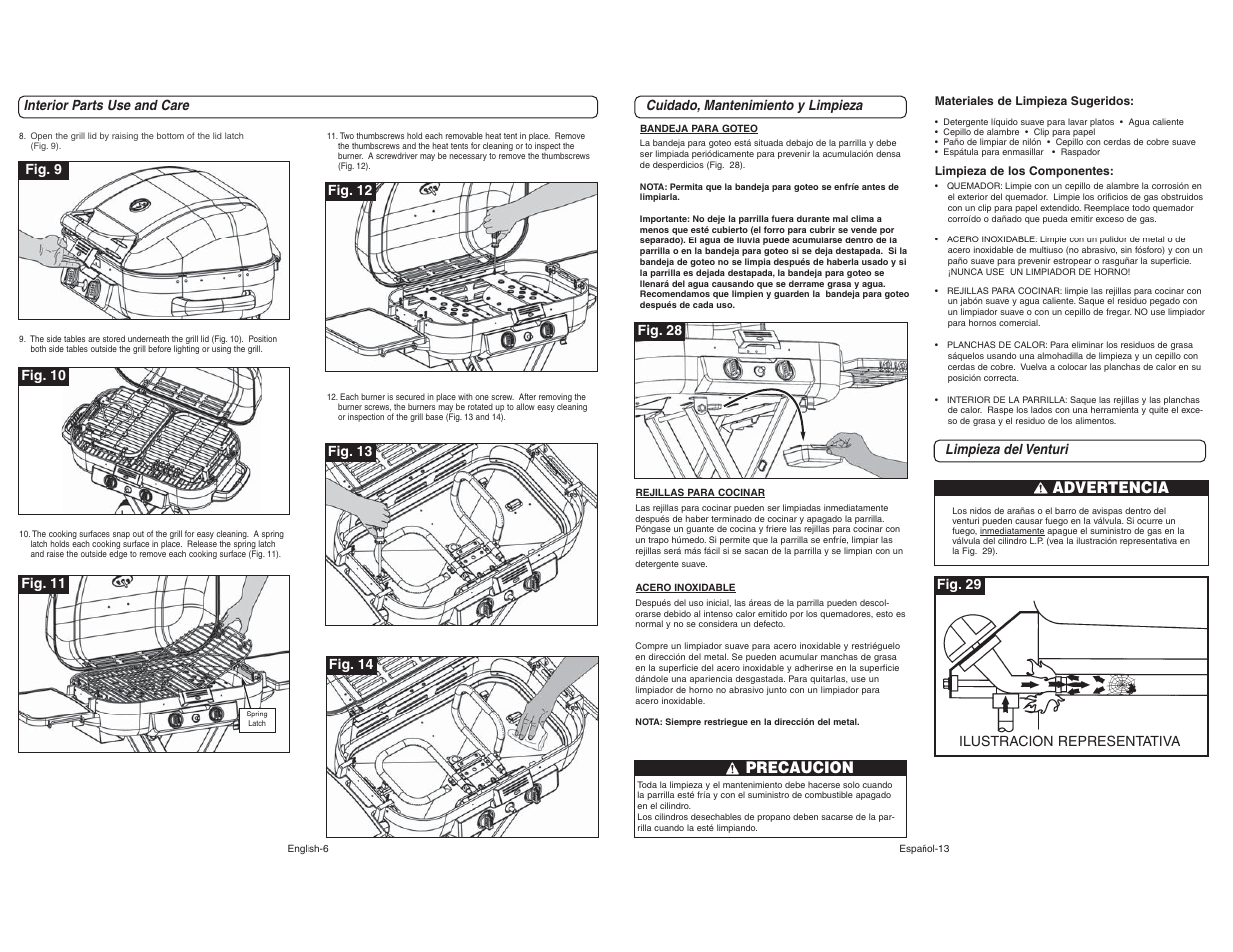 Precaucion, Advertencia | Coleman 9928 User Manual | Page 6 / 26