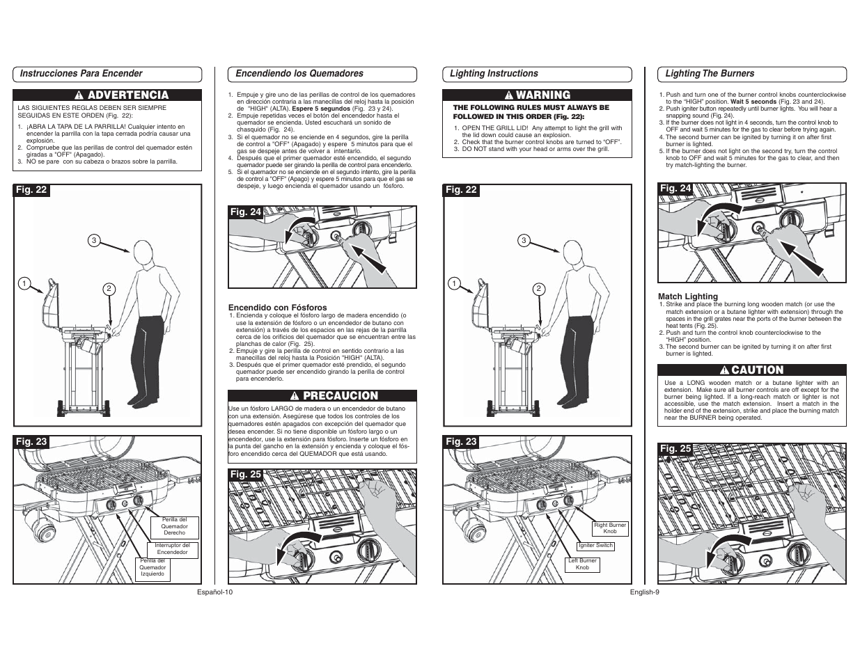 Advertencia, Precaucion, Warning | Caution | Coleman 9928 User Manual | Page 9 / 26