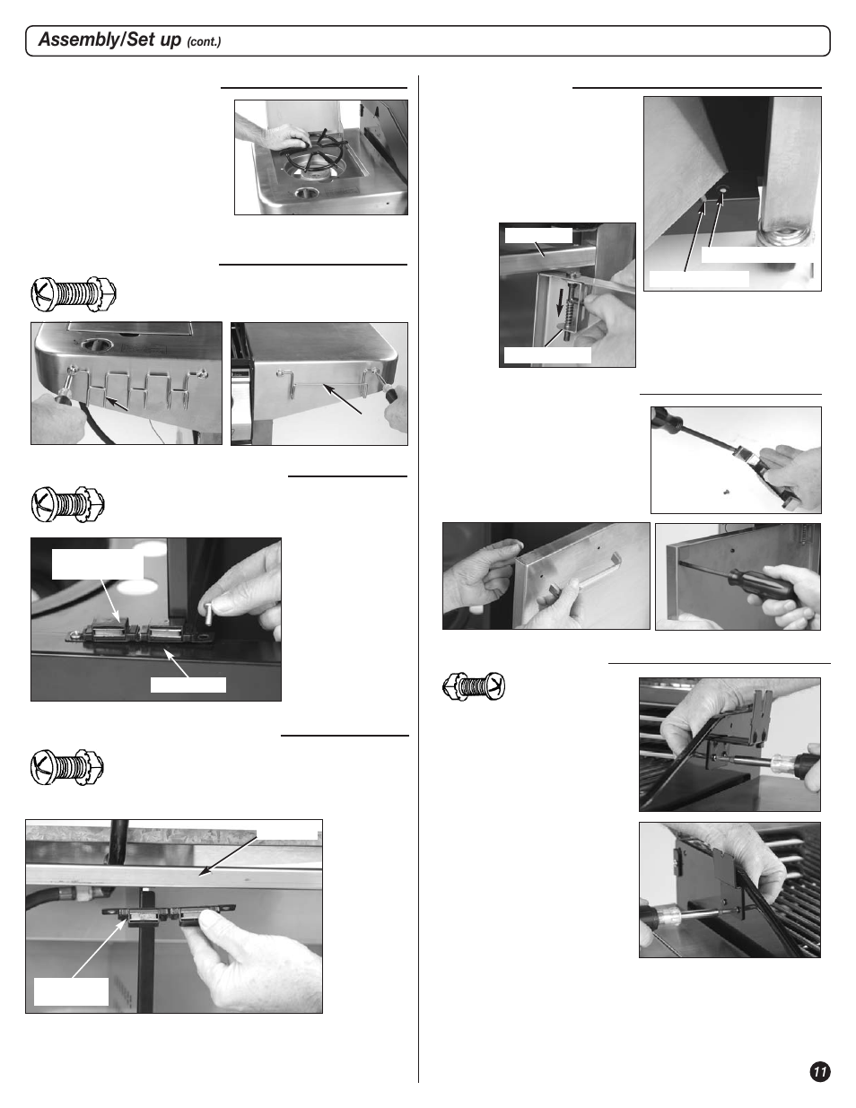 Assembly/set up, Lower door magnets, Doors | Tool holders, Upper door magnets, Door handles, Burner trivet, Rotisserie | Coleman 9947A726 User Manual | Page 11 / 20
