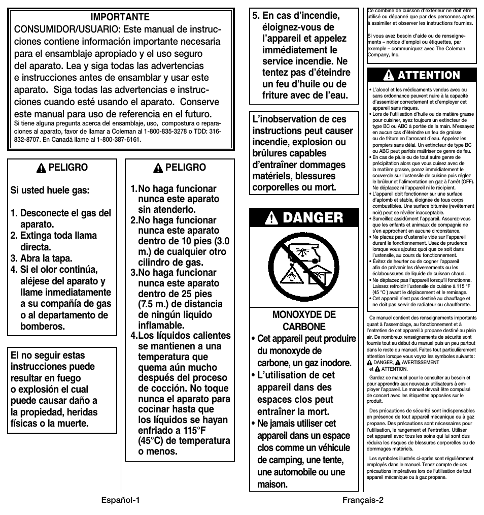 Danger, Attention | Coleman 9914 User Manual | Page 11 / 14