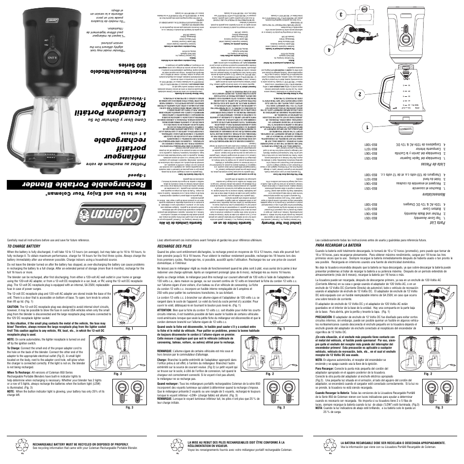 Coleman 850 Series User Manual | 2 pages