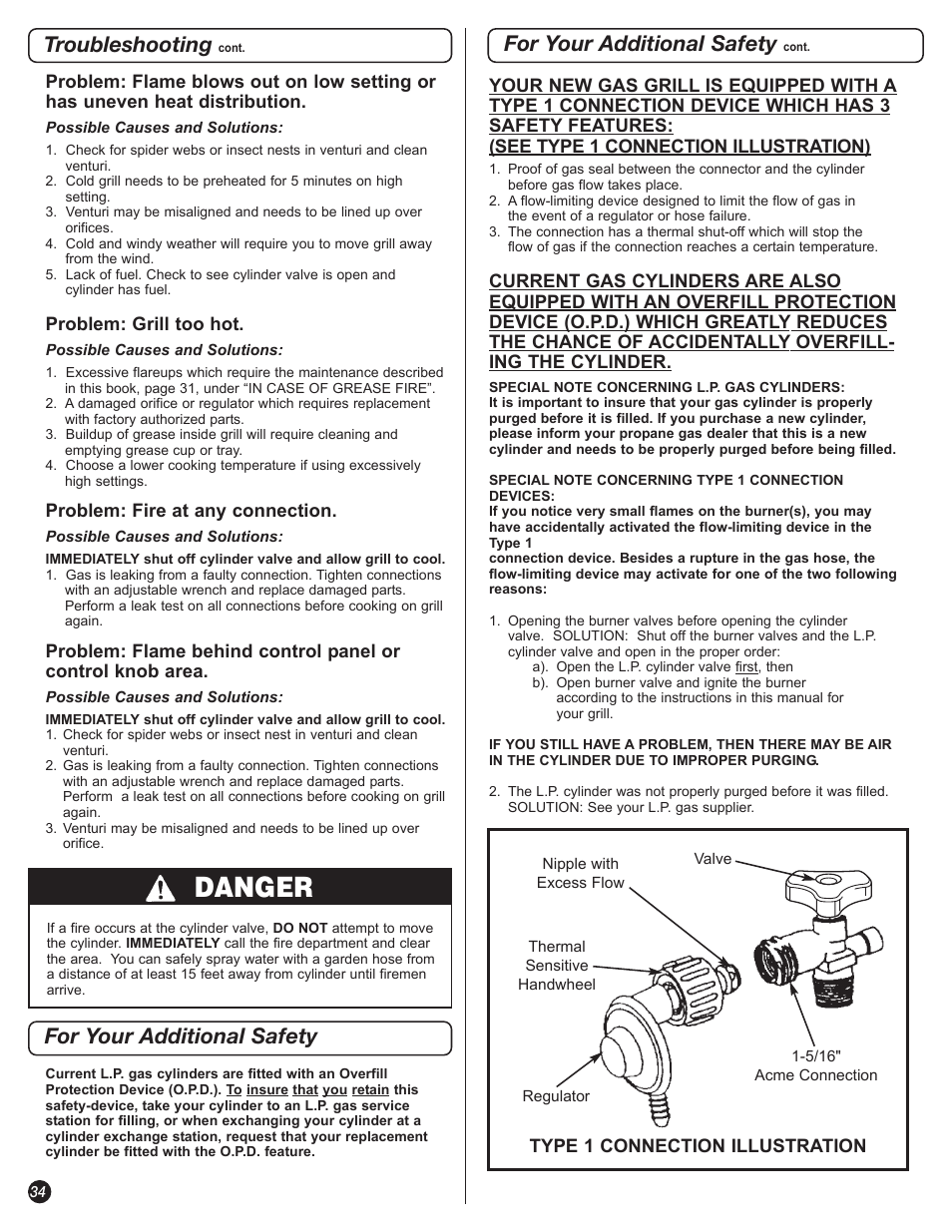 Danger, For your additional safety, Troubleshooting | Coleman 5310 User Manual | Page 34 / 40
