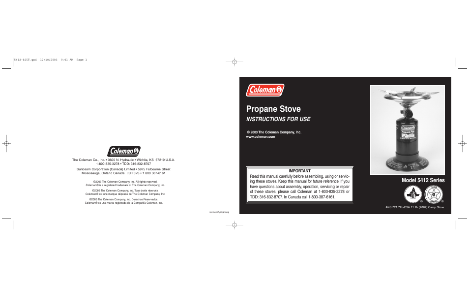 Coleman 5412 Series User Manual | 16 pages