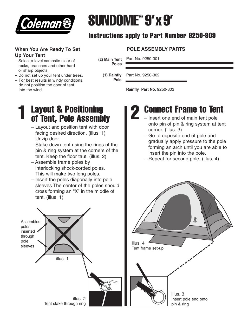 Coleman Sundome 9'x9' User Manual | 2 pages