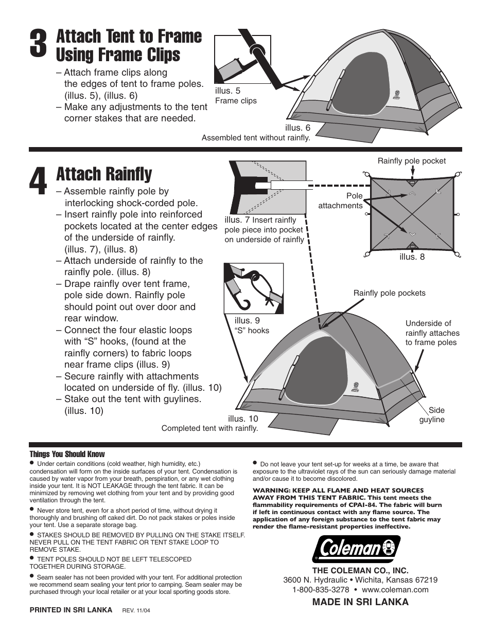 Attach tent to frame using frame clips, Attach rainfly | Coleman Sundome 9'x9' User Manual | Page 2 / 2