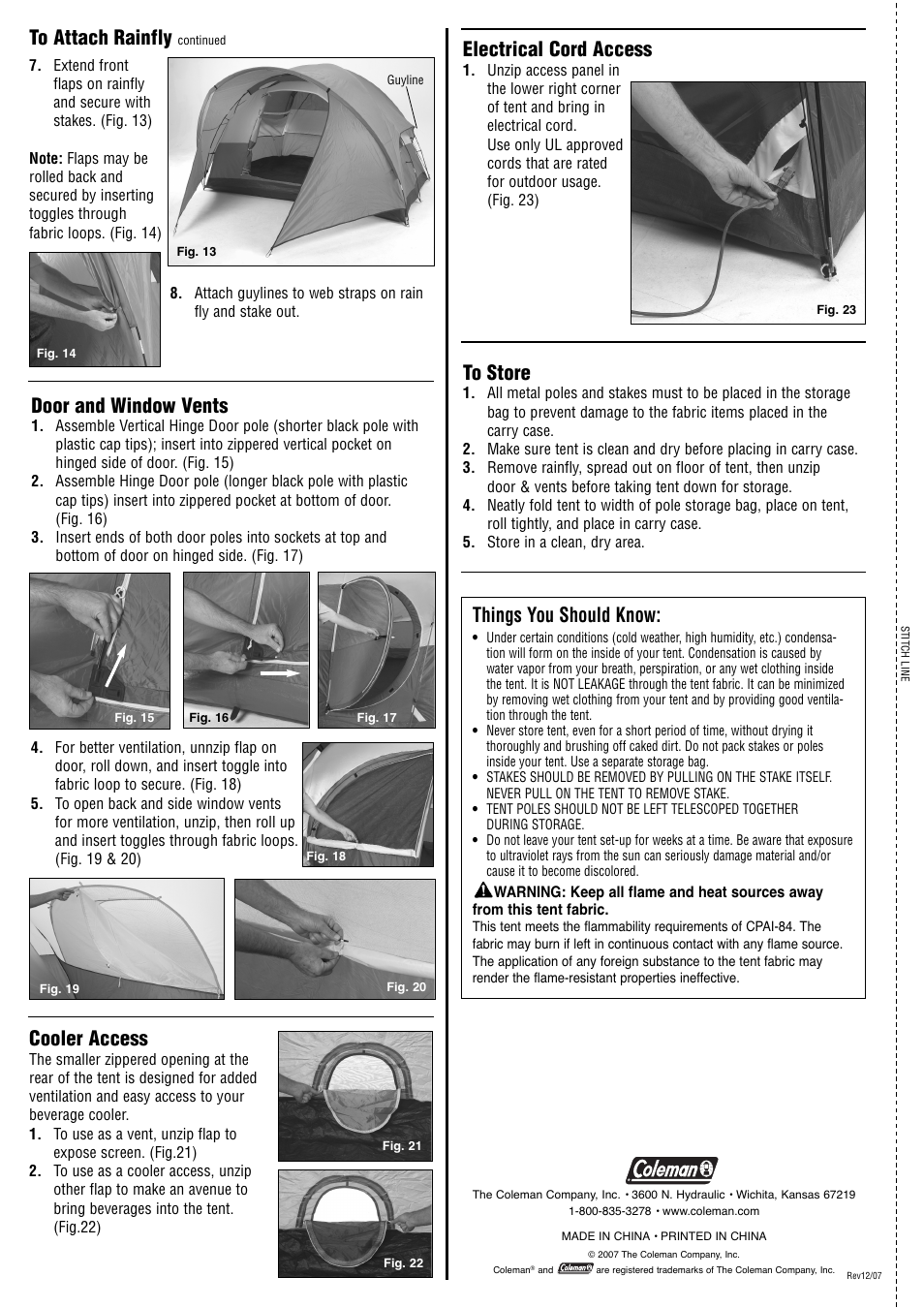 Things you should know, Cooler access, Electrical cord access | Door and window vents | Coleman Evanston 2000000144 User Manual | Page 2 / 2