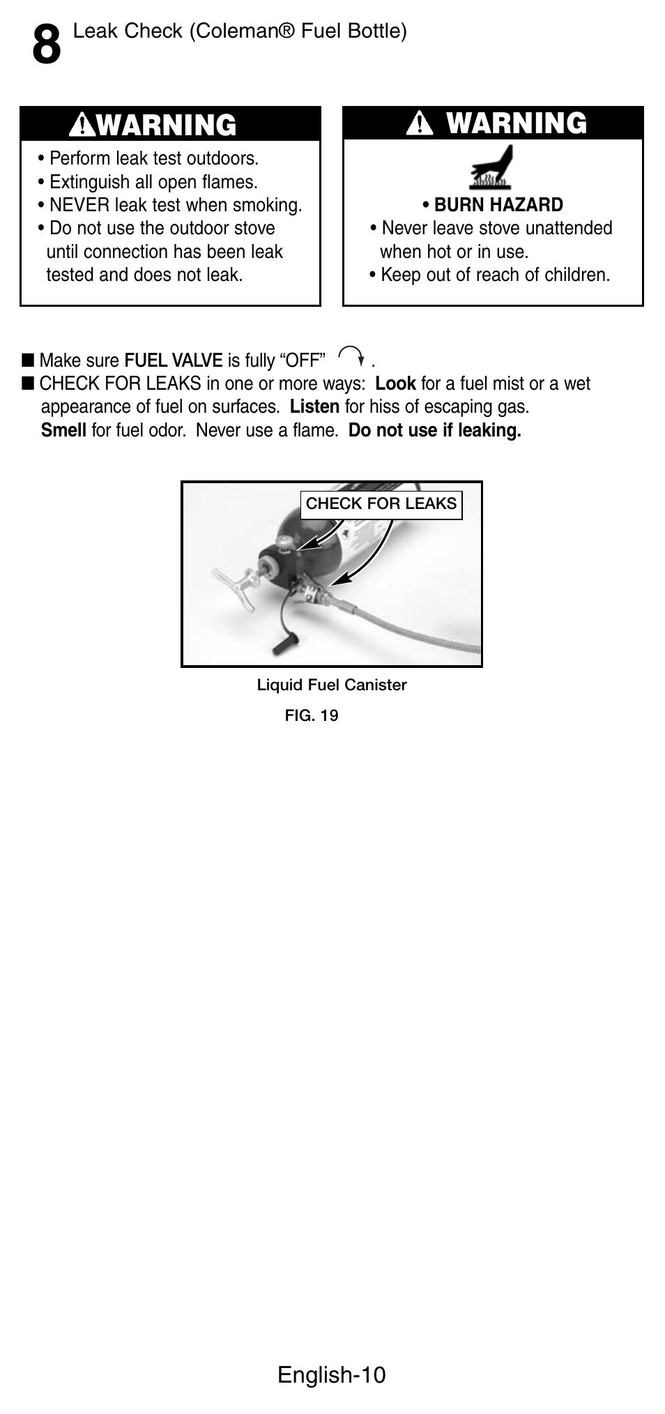 Warning | Coleman Denali 9790 User Manual | Page 11 / 28