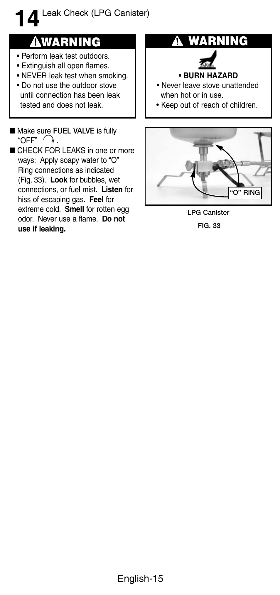 Warning | Coleman Denali 9790 User Manual | Page 16 / 28