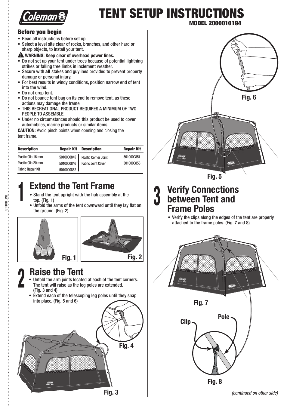 Coleman STITCHLINE 2000010194 User Manual | 2 pages