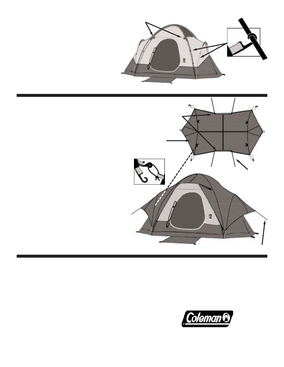 Attach tent to frame using frame clips, Attach rainfly | Coleman CRESTLINE 9.28E+110 User Manual | Page 2 / 2