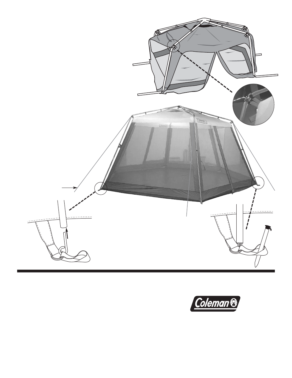 Stake down shelter, Attach shelter to frame | Coleman Insta-Clip 9392-142 User Manual | Page 2 / 2