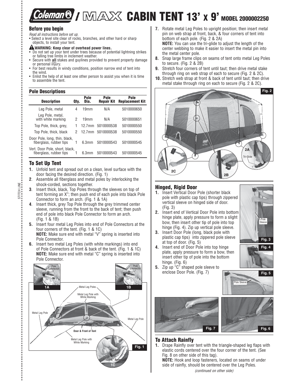 Coleman 2000002250 User Manual | 2 pages