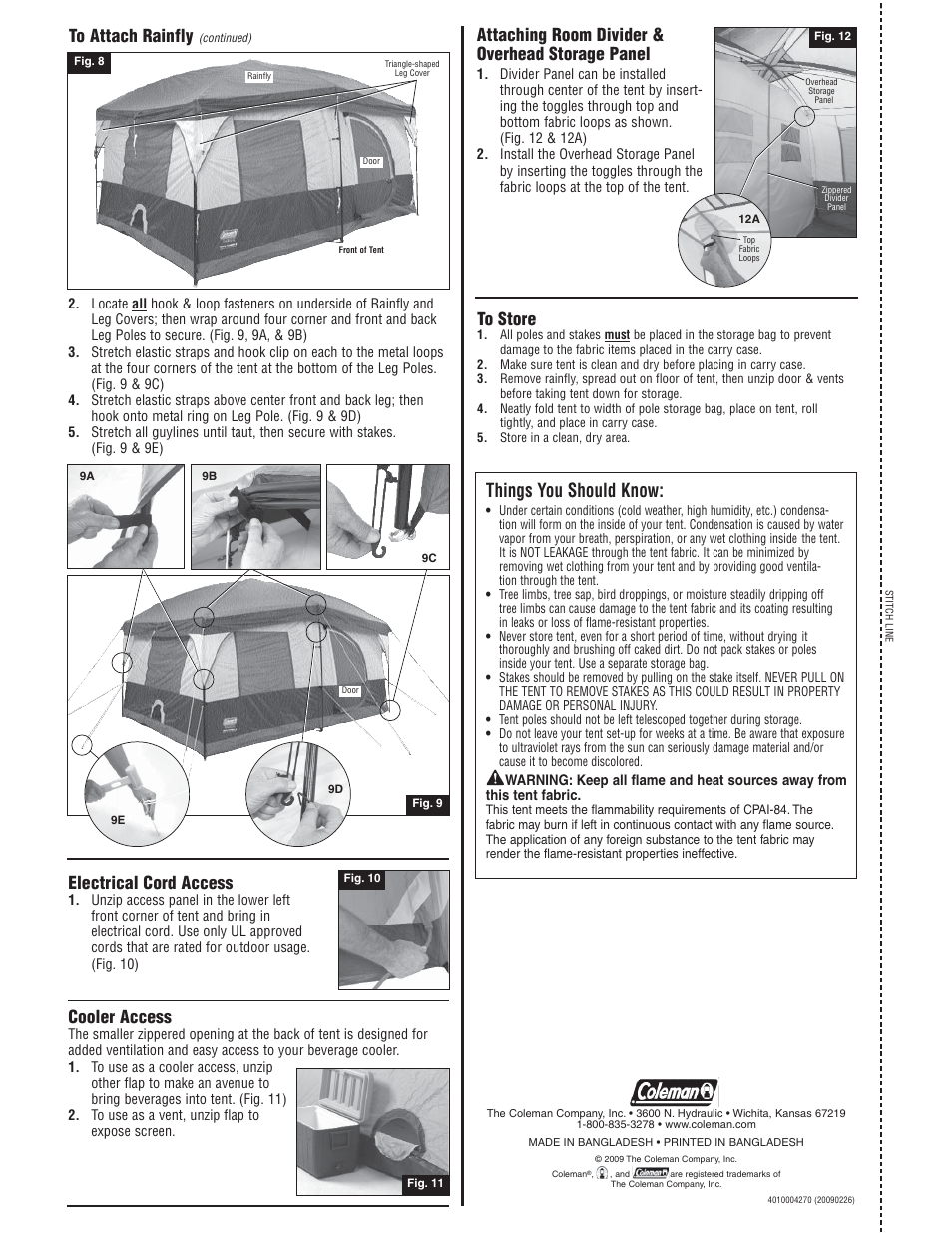 Things you should know, Electrical cord access, Cooler access | Attaching room divider & overhead storage panel | Coleman 2000002250 User Manual | Page 2 / 2