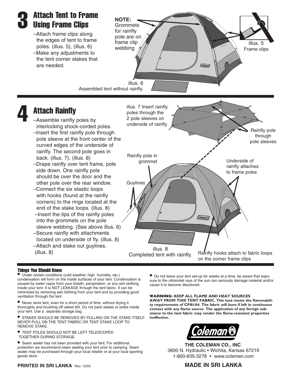 Attach tent to frame using frame clips, Attach rainfly | Coleman Monterey 6 14'x8' User Manual | Page 2 / 2