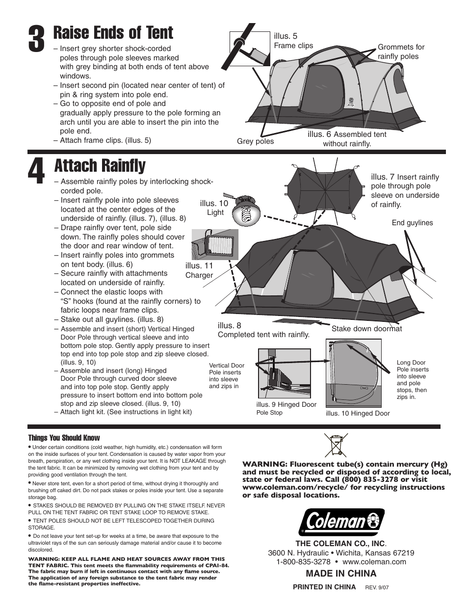 Raise ends of tent, Attach rainfly | Coleman 2000000142 User Manual | Page 2 / 2