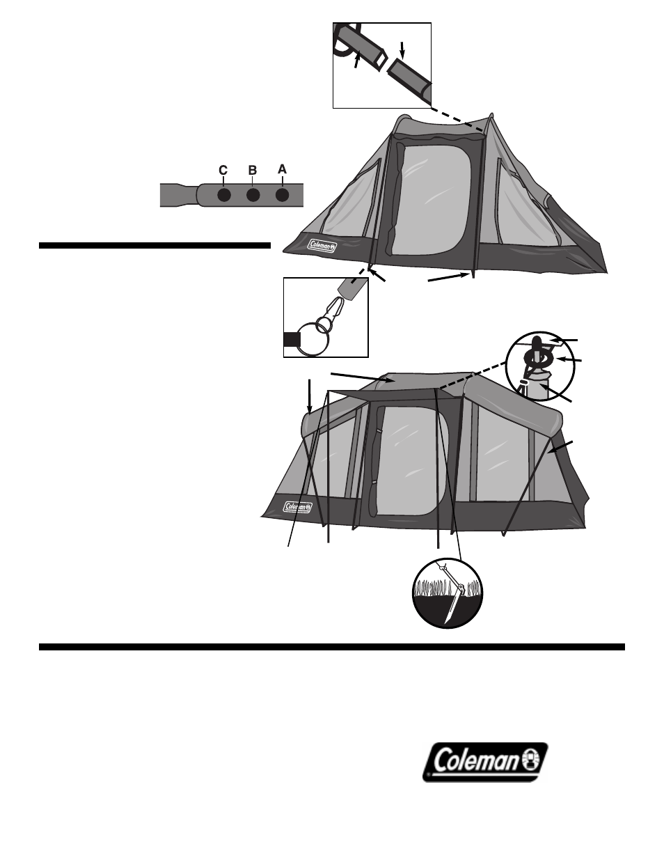 Raise center of tent, Raise sides of tent | Coleman 9232C179 User Manual | Page 2 / 2