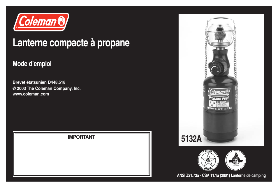 Lanterne compacte à propane, 5132a, Mode d’emploi | Coleman 5132A User Manual | Page 11 / 32