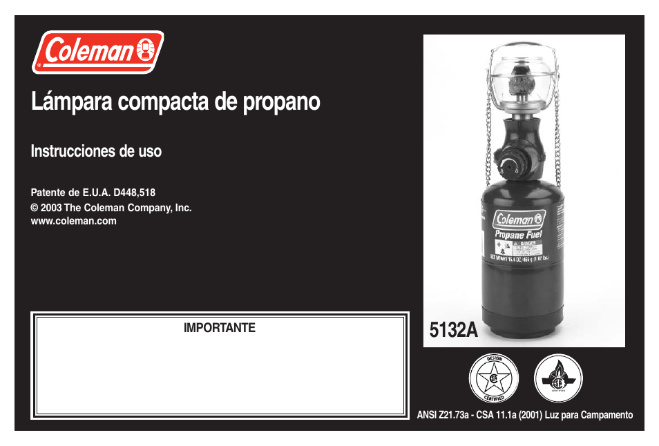 Lámpara compacta de propano, 5132a, Instrucciones de uso | Coleman 5132A User Manual | Page 21 / 32