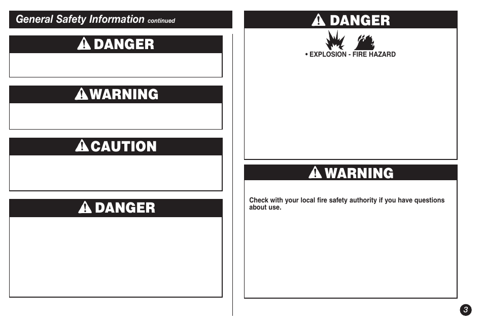 Warning, Danger, Caution | General safety information | Coleman 5132A User Manual | Page 3 / 32