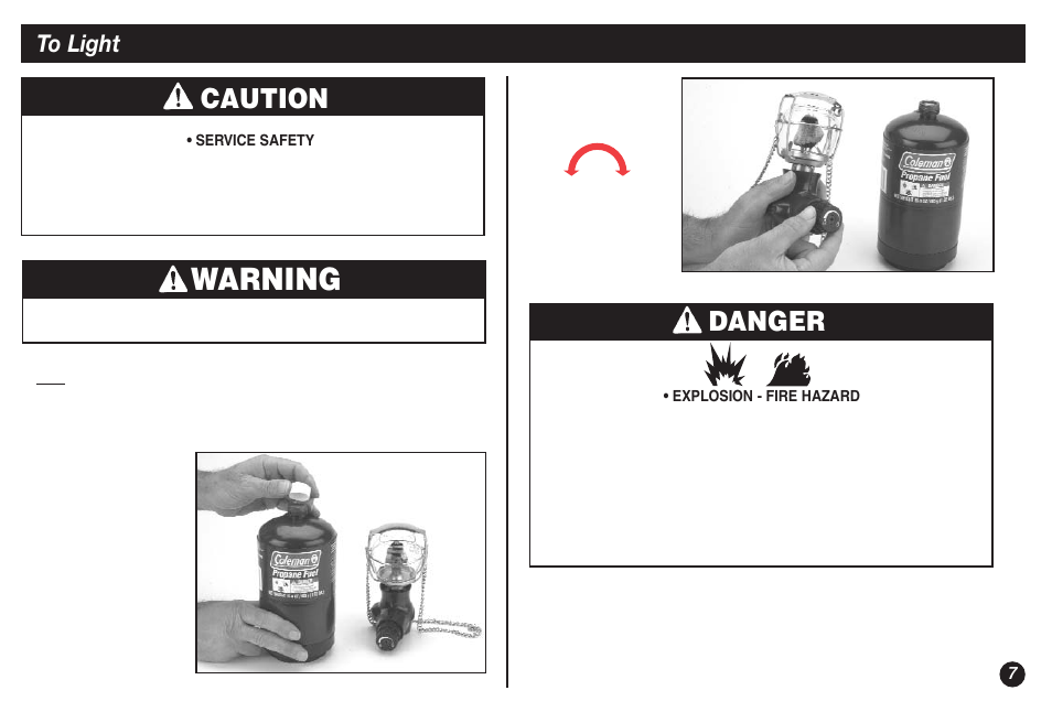 Warning, Danger, Caution | Coleman 5132A User Manual | Page 7 / 32