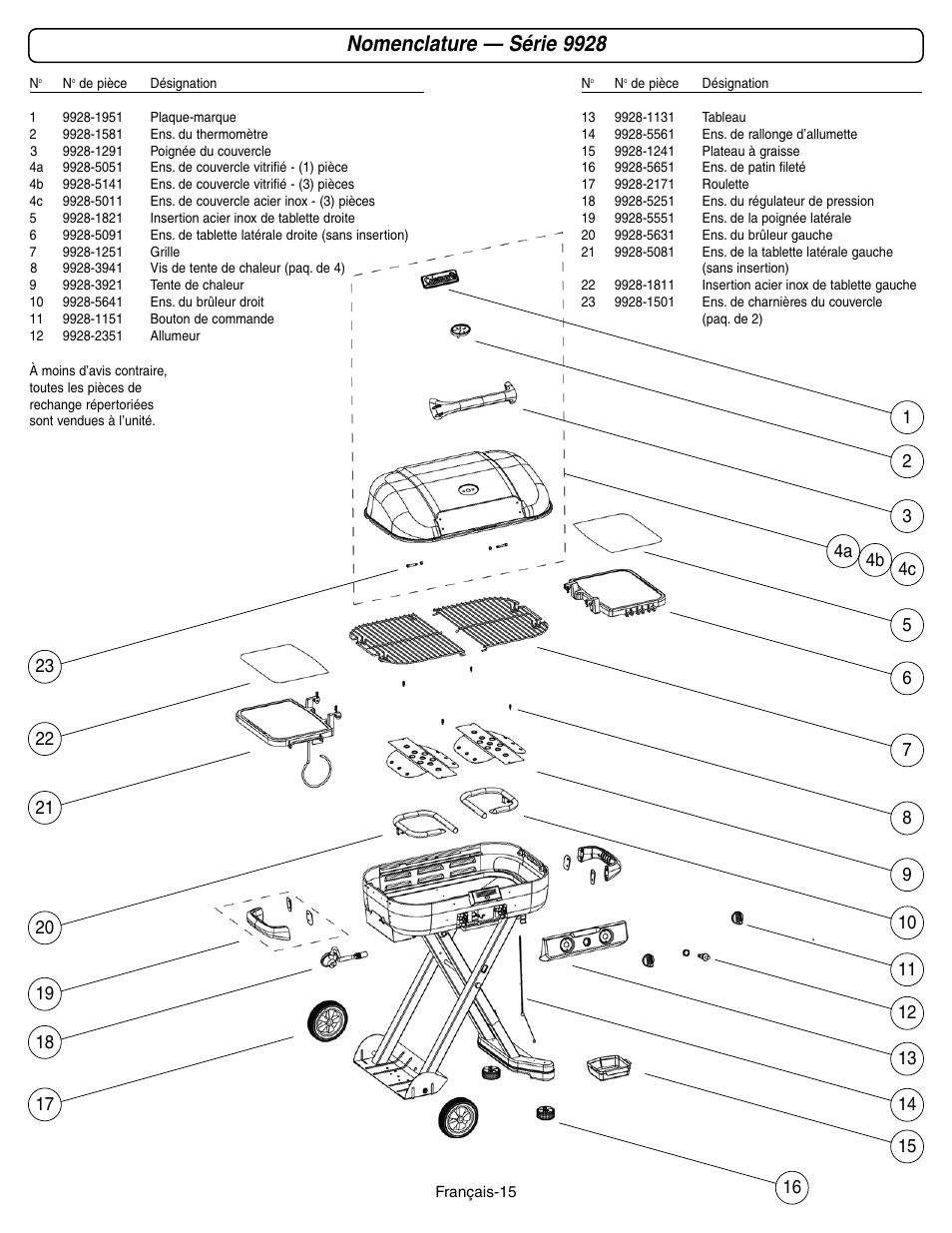 Nomenclature — série 9928 | Coleman 9928 Series User Manual | Page 33 / 52