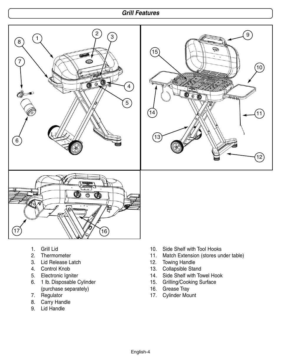 Grill features | Coleman 9928 Series User Manual | Page 4 / 52