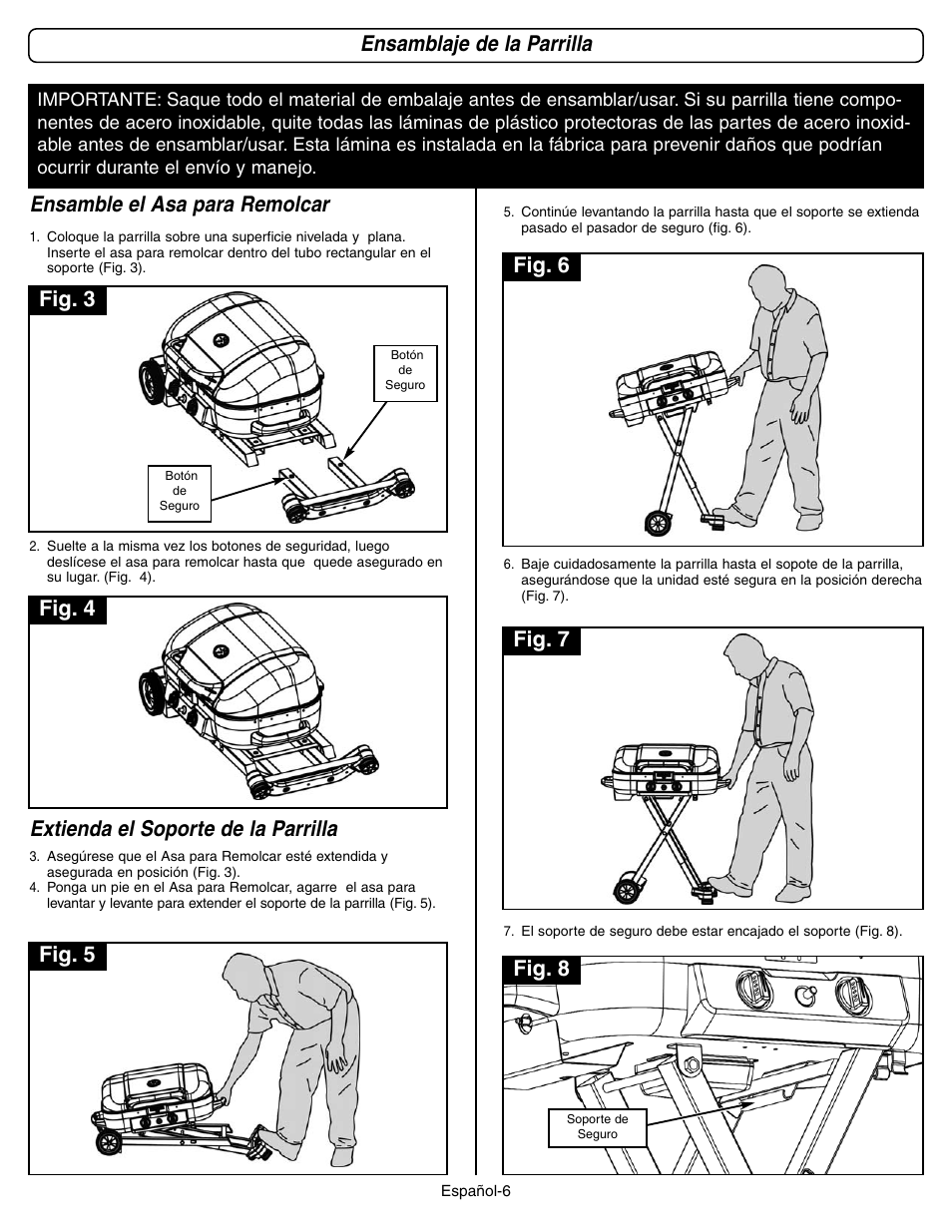 Ensamblaje de la parrilla, Fig. 3, Fig. 4 fig. 5 fig. 8 | Fig. 6 fig. 7 | Coleman 9928 Series User Manual | Page 40 / 52