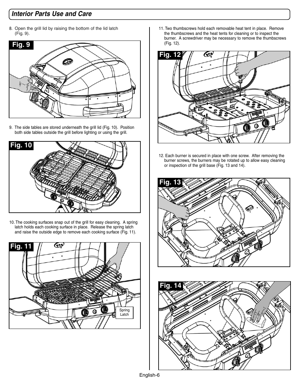 Interior parts use and care, Fig. 12 fig. 14, Fig. 13 | Coleman 9928 Series User Manual | Page 6 / 52