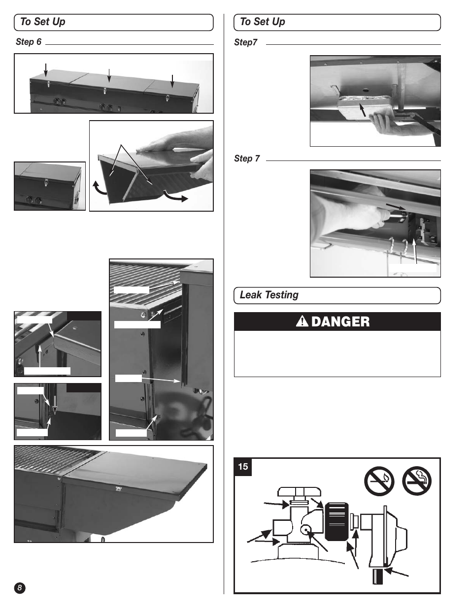 Danger, Leak testing, Step7 | How to check for leaks, 15 step 6, Step 7 | Coleman 9995 Series User Manual | Page 8 / 16