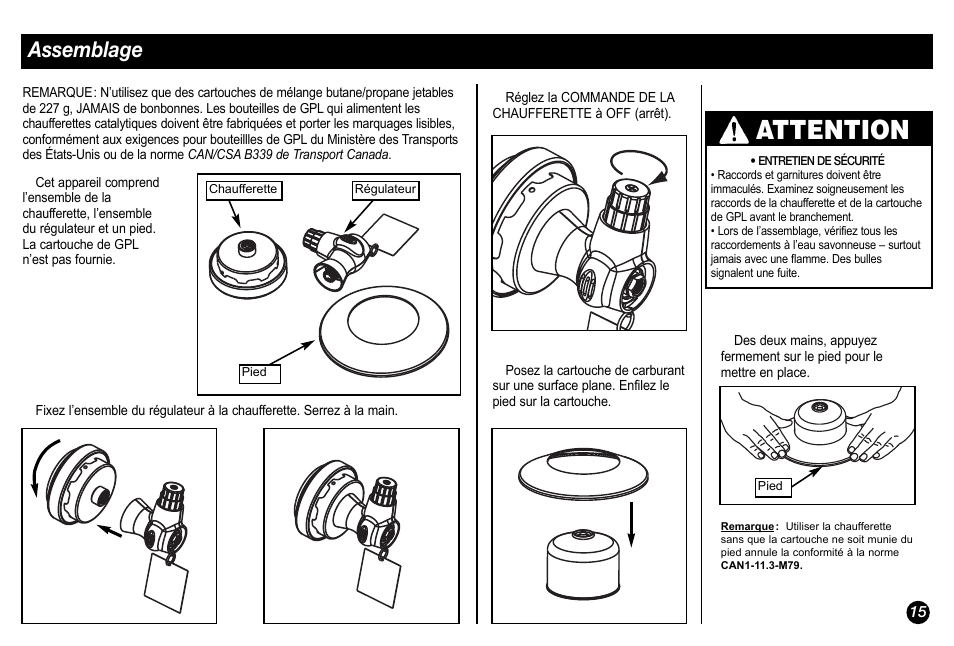 Attention, Assemblage | Coleman 5034-700 User Manual | Page 15 / 32