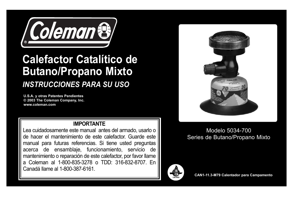 Calefactor catalítico de butano/propano mixto | Coleman 5034-700 User Manual | Page 21 / 32