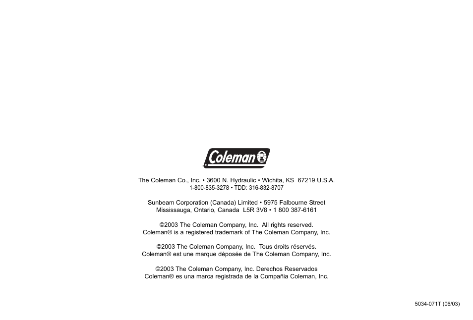 Coleman 5034-700 User Manual | Page 32 / 32