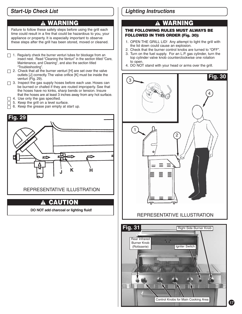 Warning, Caution, Start-up check list | Lighting instructions | Coleman 9992-645 User Manual | Page 17 / 32