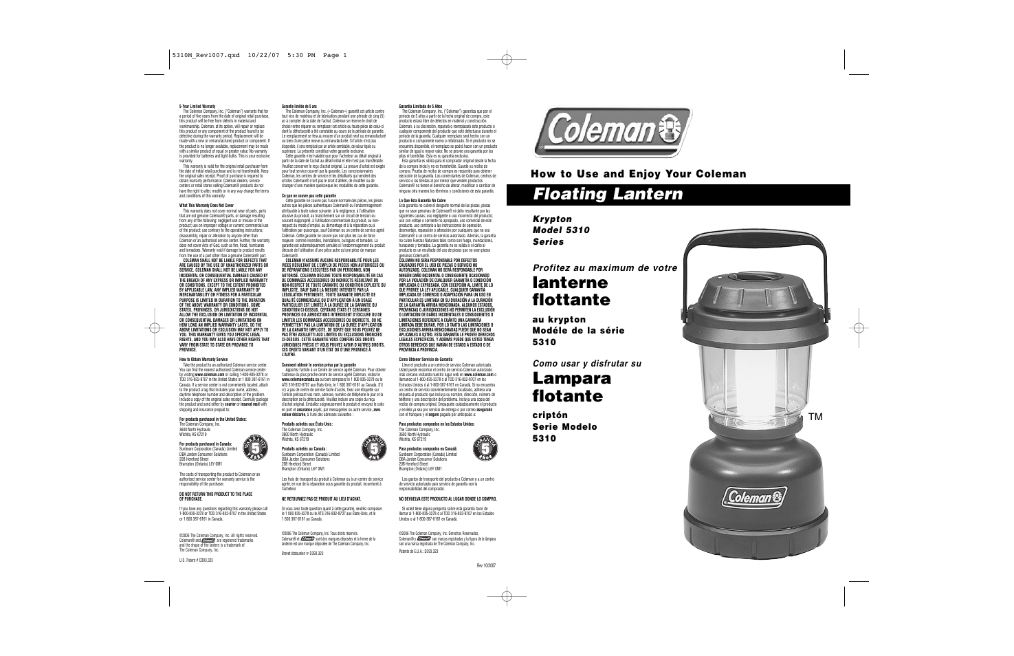 Coleman KRYPTON 5310 User Manual | 2 pages