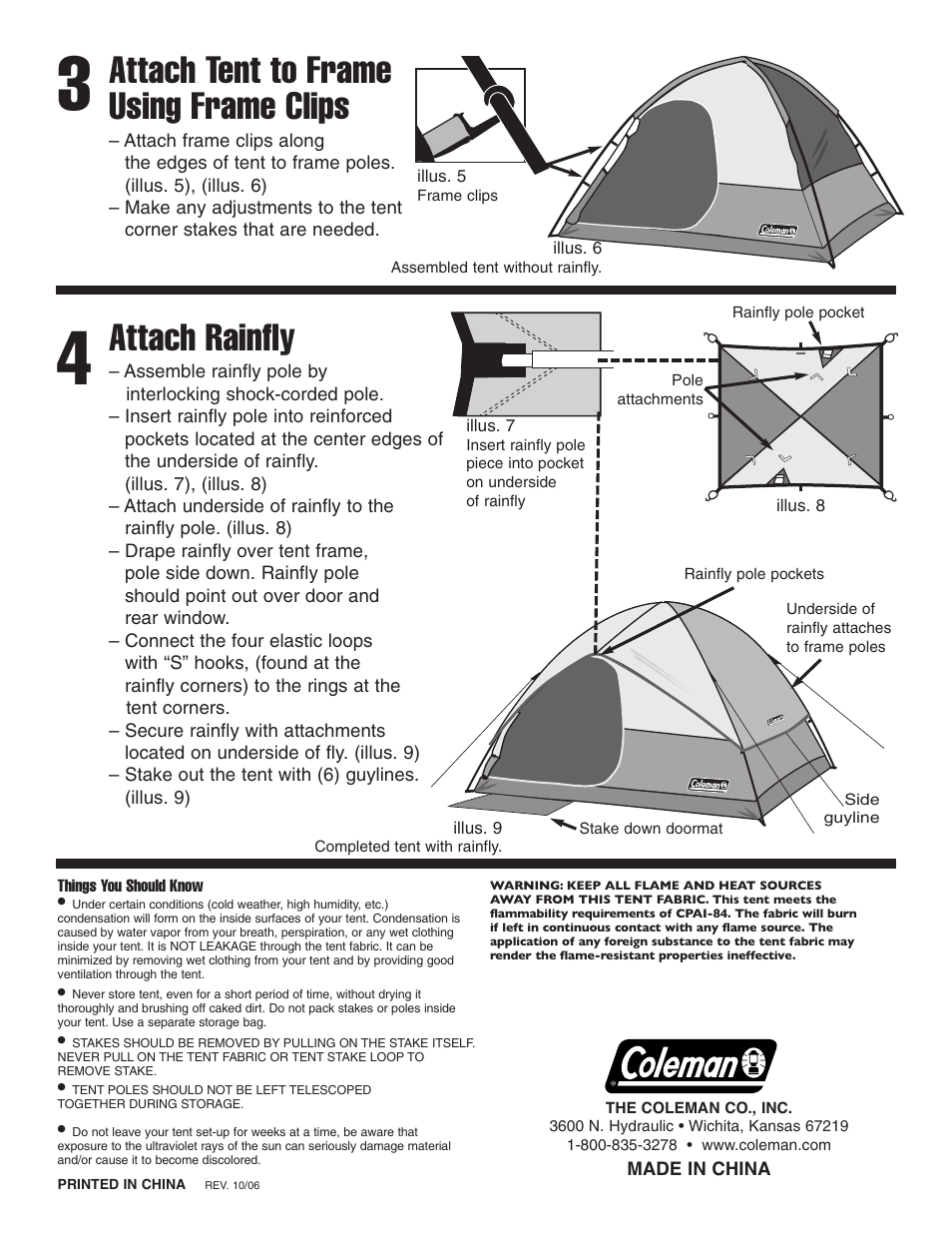 Attach tent to frame using frame clips, Attach rainfly | Coleman VELA ® User Manual | Page 2 / 2