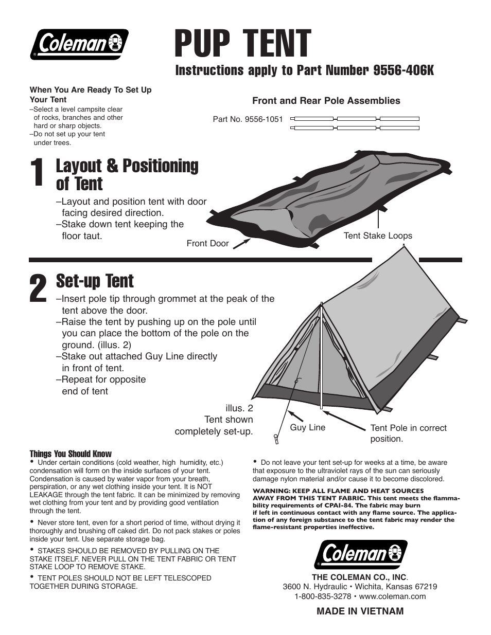 Coleman PUP Tent 9556-406K User Manual | 1 page