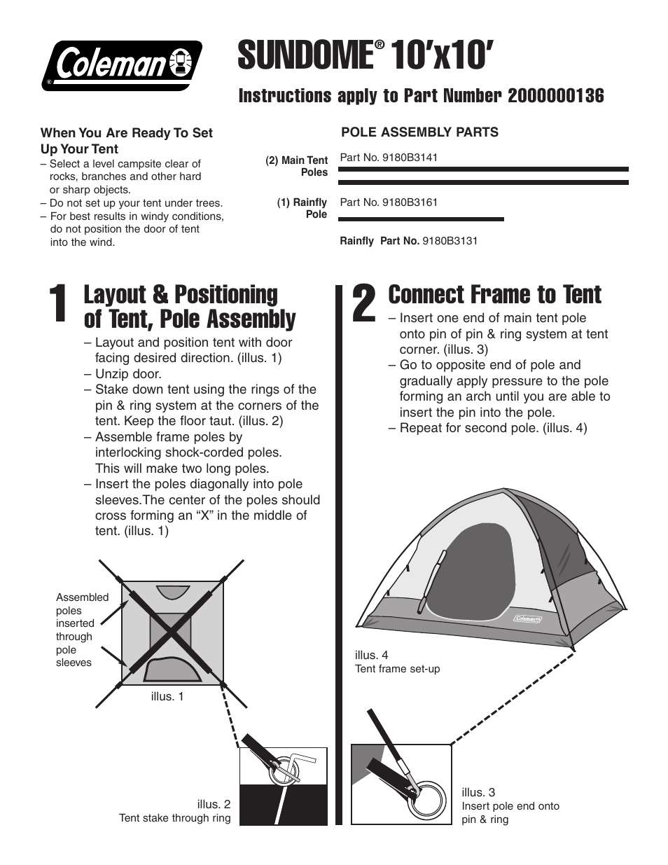 Coleman Sundome 2000000136 User Manual | 2 pages