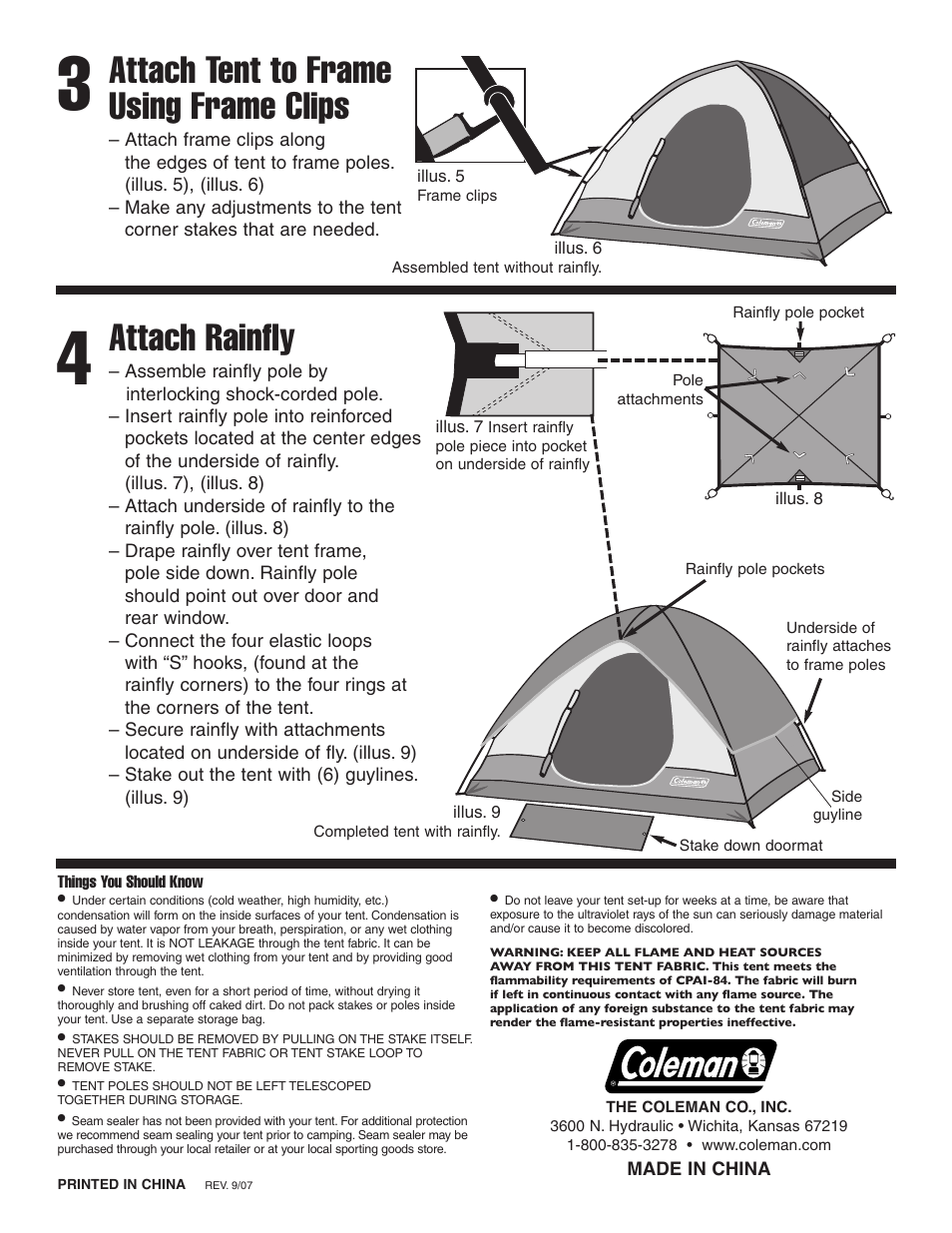 Attach tent to frame using frame clips, Attach rainfly | Coleman Sundome 2000000136 User Manual | Page 2 / 2