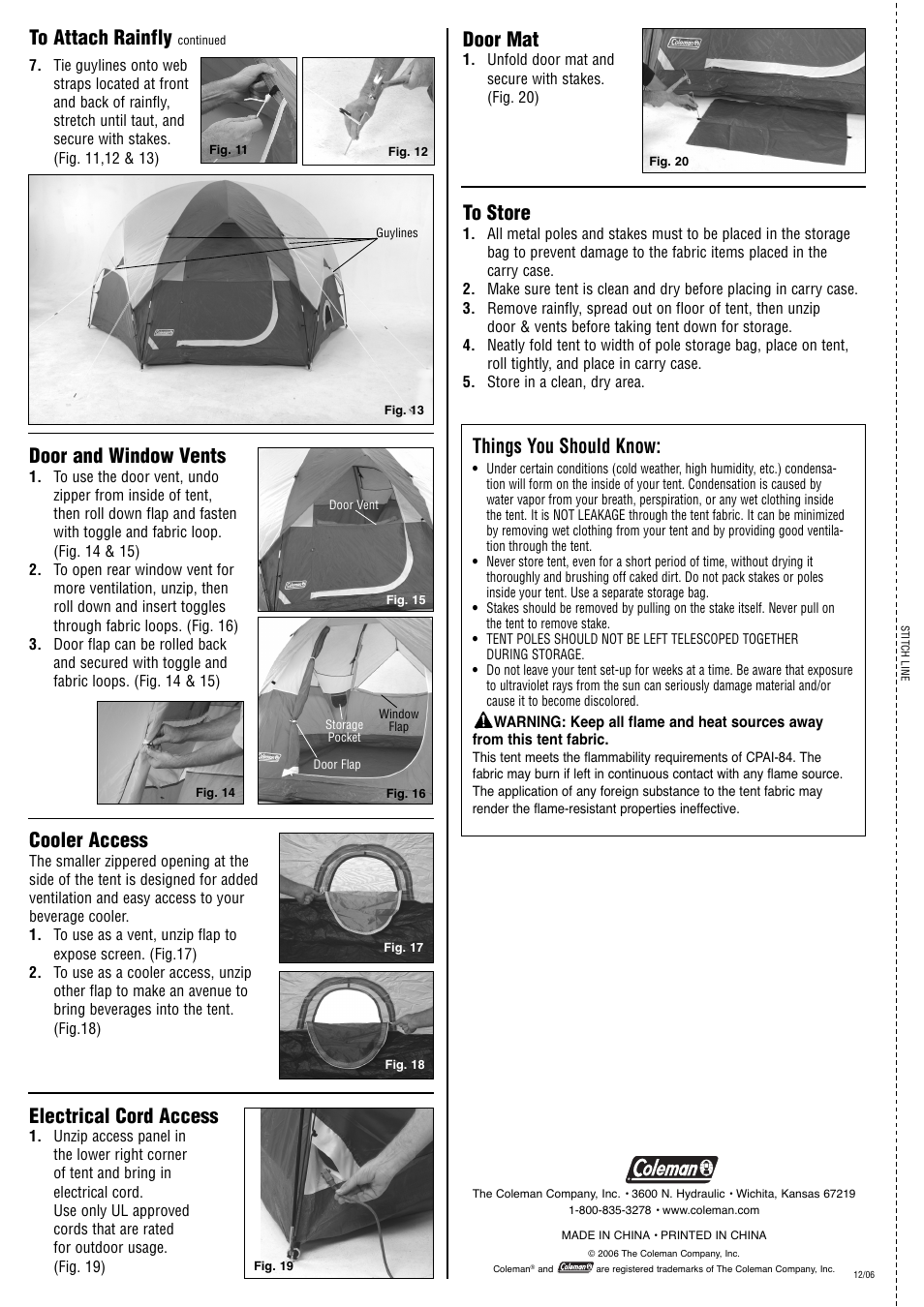 Door and window vents, Cooler access, Electrical cord access | Things you should know, Door mat | Coleman RANGEVIEW 5 9230-110 User Manual | Page 2 / 2