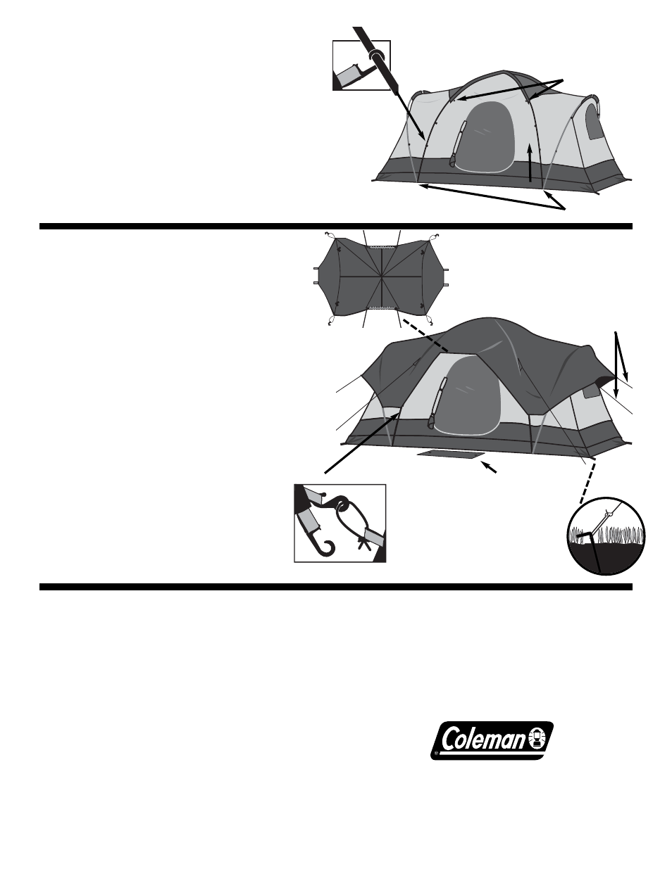 Raise ends of tent, Attach rainfly | Coleman Montana 9279A147 User Manual | Page 2 / 2