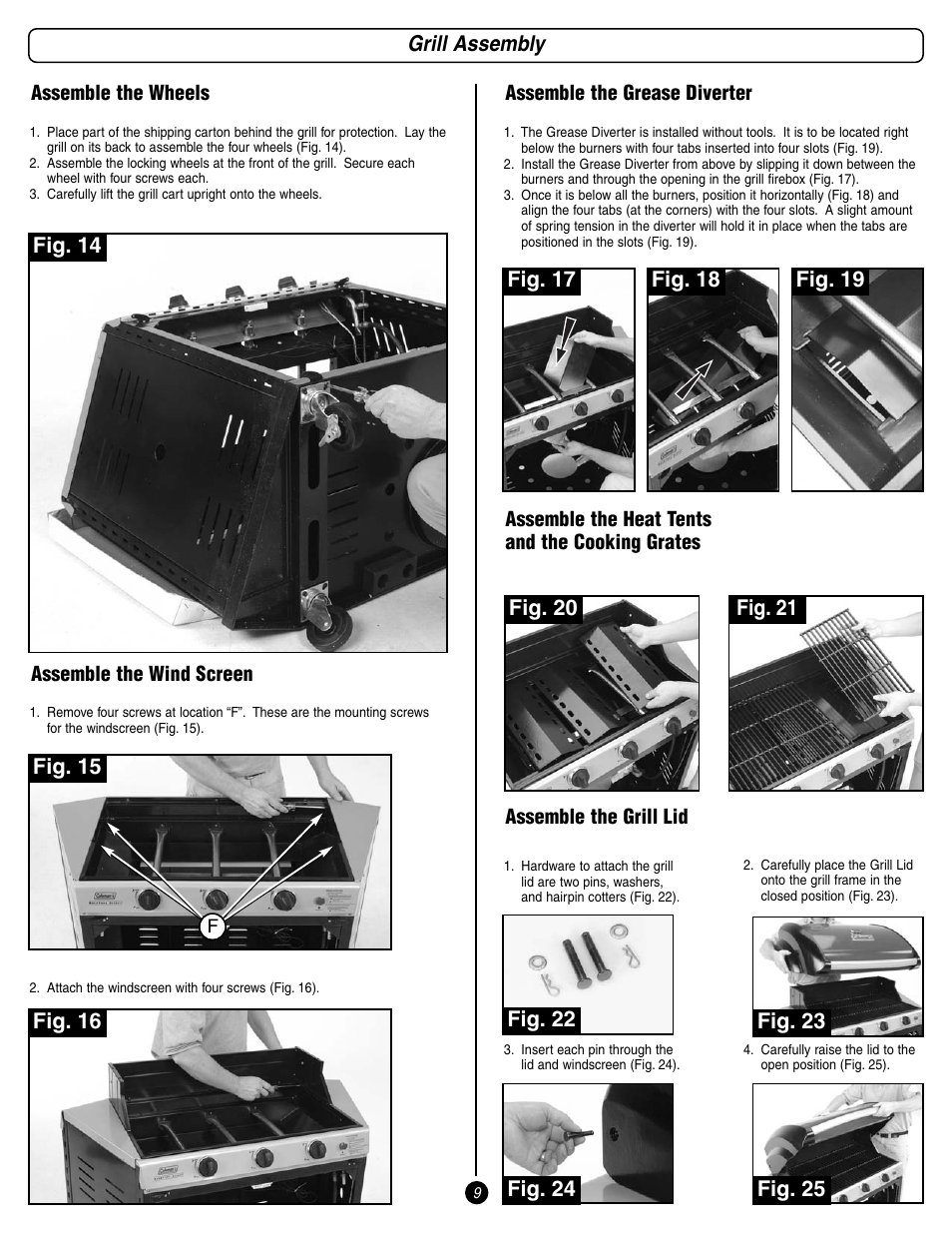 Grill assembly, Fig. 16, Fig. 22 | Fig. 24 fig. 23, Fig. 25 | Coleman 9993 Series User Manual | Page 9 / 24