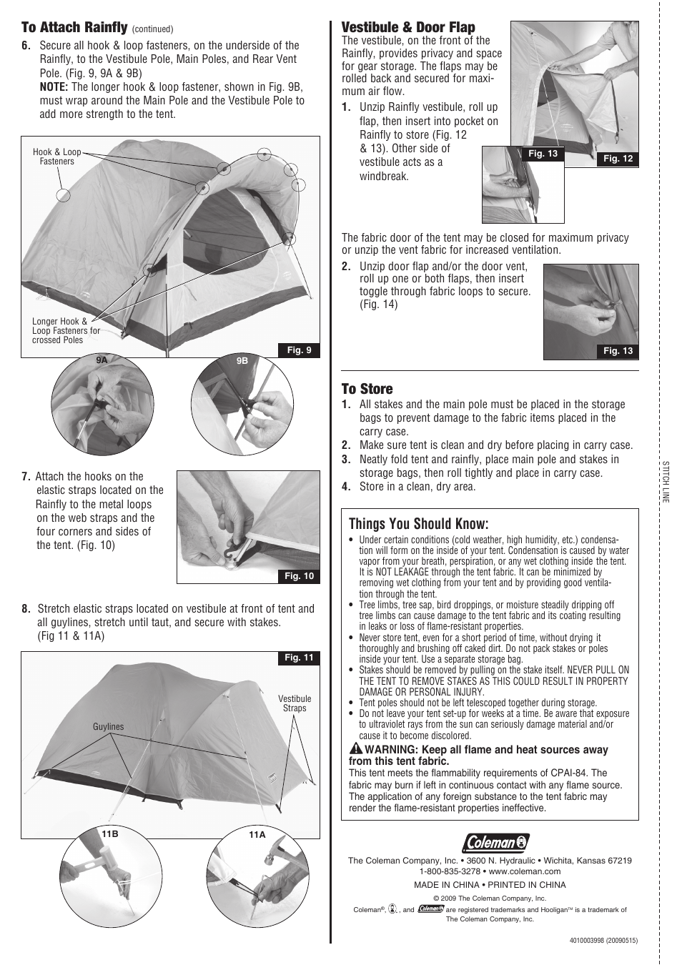 Vestibule & door flap, Things you should know | Coleman HOOLIGAN 3 2000001590 User Manual | Page 2 / 2