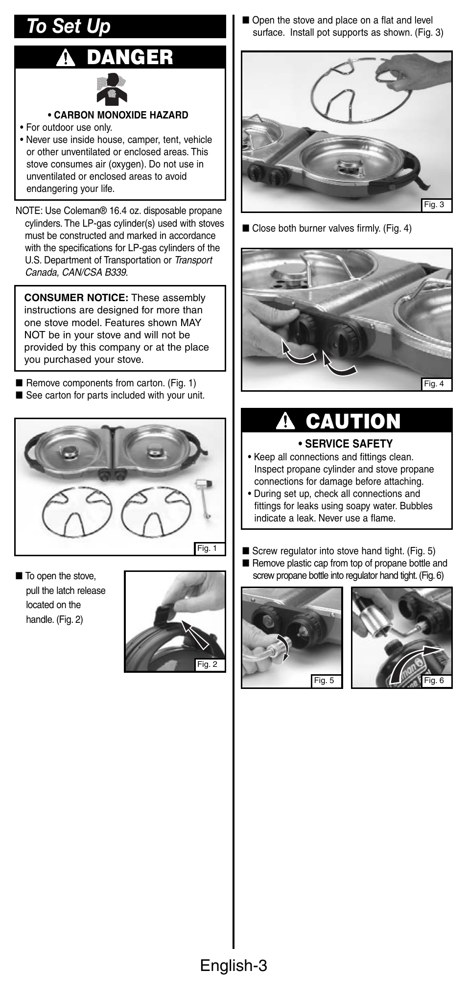 Caution, English-3 | Coleman 5442 User Manual | Page 4 / 24