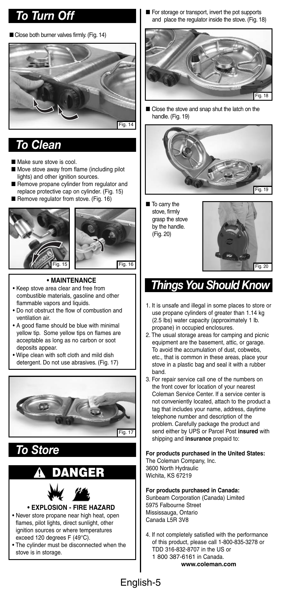 Things you should know, Danger, English-5 | Coleman 5442 User Manual | Page 6 / 24