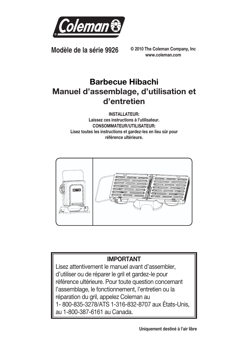Modèle de la série 9926 | Coleman 9926 User Manual | Page 10 / 24